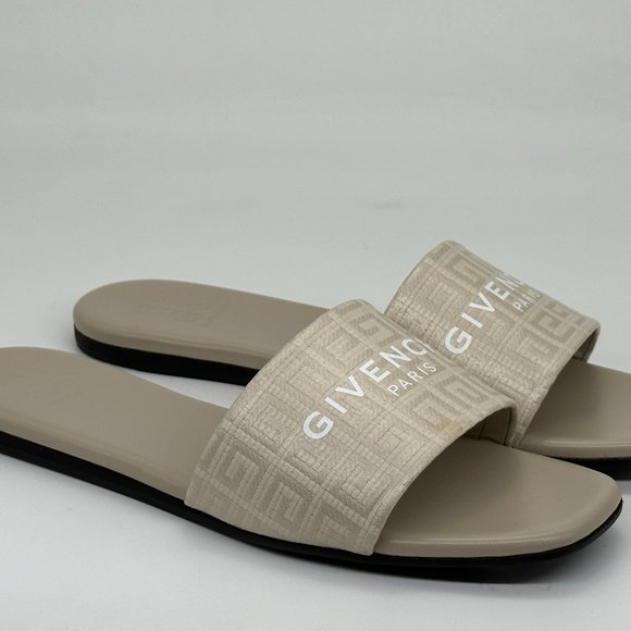 GIVENCHY 4G Monogram Signature Logo Flat Sandals Slides Mules Shoes Beige - Picture 6 of 13